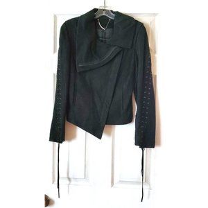 GAR-DE DESIGNER WOMENS BLACK DISTRESSED SUEDE ASYMMETRIC BIKER JACKET NWT